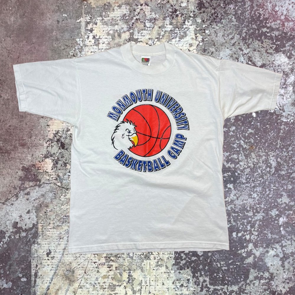 2000s Monmouth University Basketball Jersey Mike's Vintage White T-Shirt FOTL LG